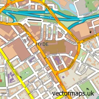 Street map sample of Hyde, Greater Manchester