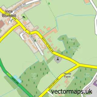 Street map sample of Ince Blundell, Merseyside