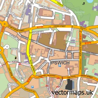 Street map sample of Ipswich, Suffolk