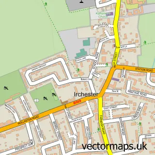Street map sample of Irchester, Northamptonshire