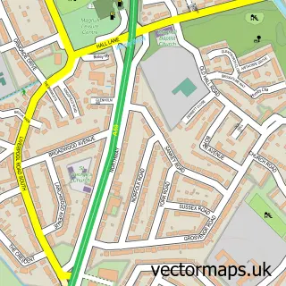 Street map sample of Kennessee Green, Merseyside