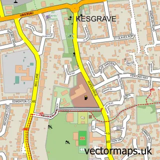 Street map sample of Kesgrave, Suffolk