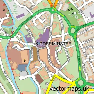 Street map sample of Kidderminster, Worcestershire