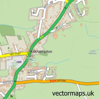 Street map sample of Kilkhampton, Cornwall