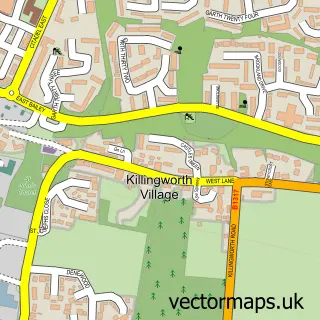 Street map sample of Killingworth Village, Tyne & Wear