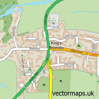 Street map sample of King's Bromley, Staffordshire