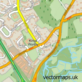 Street map sample of Kings Worthy, Hampshire