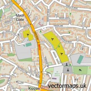 Street map sample of Kippax, West Yorkshire