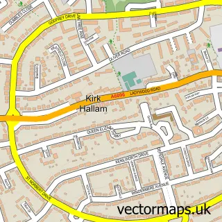 Street map sample of Kirk Hallam, Derbyshire