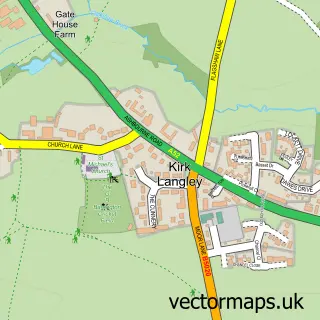Street map sample of Kirk Langley, Derbyshire
