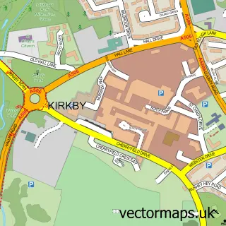 Street map sample of Kirkby, Merseyside