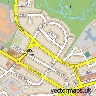 Street map sample of Kitts Green, West Midlands