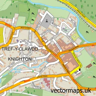 Street map sample of Knighton, Powys