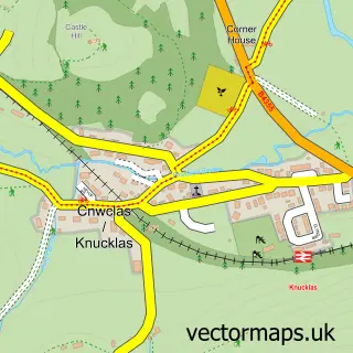 Street map sample of Knucklas, Powys