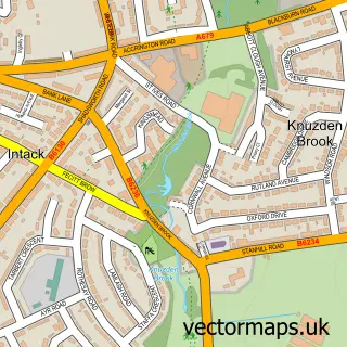 Street map sample of Knuzden Brook, Lancashire