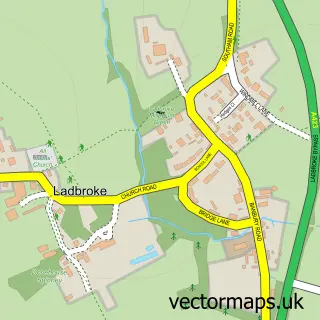Street map sample of Ladbroke, Warwickshire