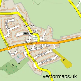 Street map sample of Laleston, Mid Glamorgan