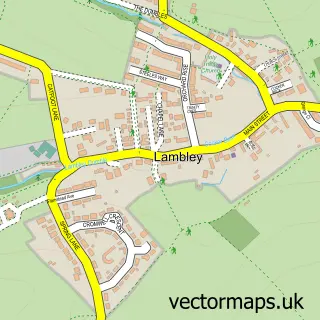 Street map sample of Lambley, Nottinghamshire