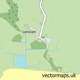 Street map sample of Landulph, Cornwall