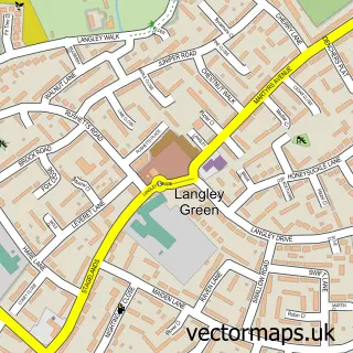 Street map sample of Langley Green, West Sussex