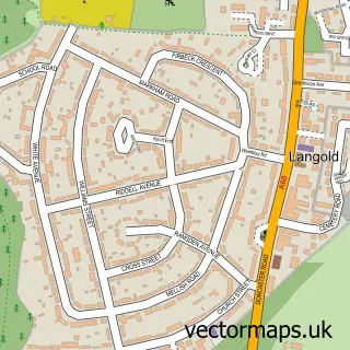 Street map sample of Langold, Nottinghamshire
