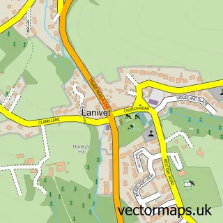 Street map sample of Lanivet, Cornwall