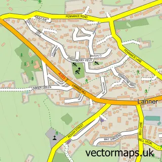 Street map sample of Lanner, Cornwall