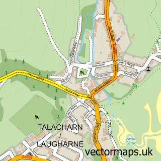 Street map sample of Laugharne, Dyfed