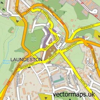 Street map sample of Launceston, Cornwall