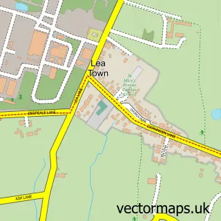 Street map sample of Lea Town, Lancashire