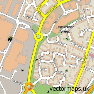 Street map sample of Leavesden, Hertfordshire