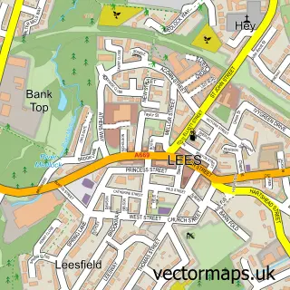 Street map sample of Lees, Greater Manchester