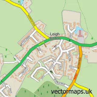 Street map sample of Leigh Sinton, Worcestershire