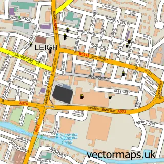 Street map sample of Leigh, Greater Manchester