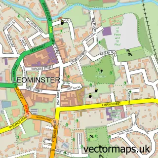 Street map sample of Leominster, Herefordshire