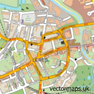 Street map sample of Lewes, East Sussex