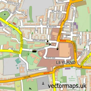 Street map sample of Leyland, Lancashire
