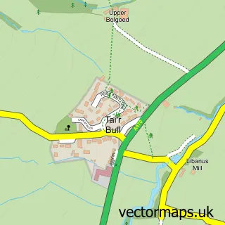 Street map sample of Libanus, Powys