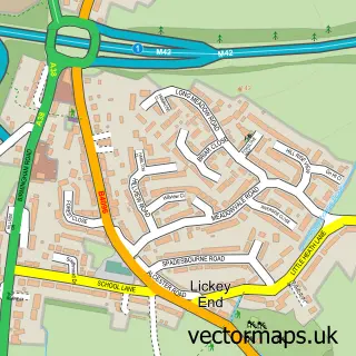 Street map sample of Lickey End, Worcestershire