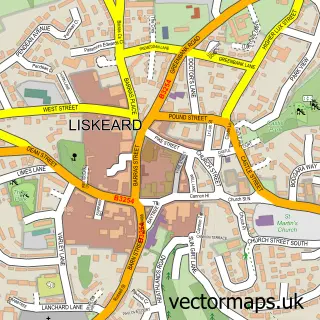 Street map sample of Liskeard, Cornwall