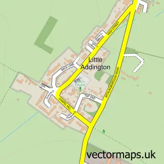 Street map sample of Little Addington, Northamptonshire