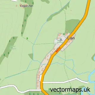 Street map sample of Llan, Powys