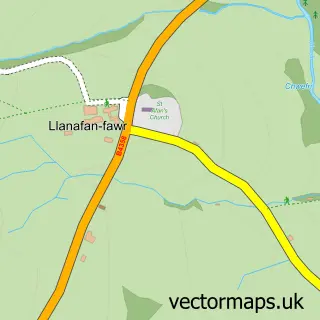 Street map sample of Llanafan Fawr, Powys