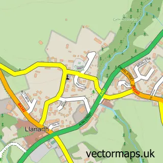 Street map sample of Llanarth, Dyfed