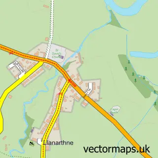 Street map sample of Llanarthne, Dyfed