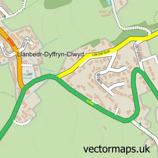 Street map sample of Llanbedr Dyffryn Clwyd, Clwyd