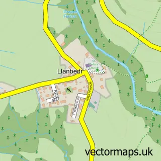 Street map sample of Llanbedr, Powys