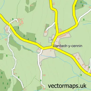 Street map sample of Llanbedr-y-cennin, Clwyd