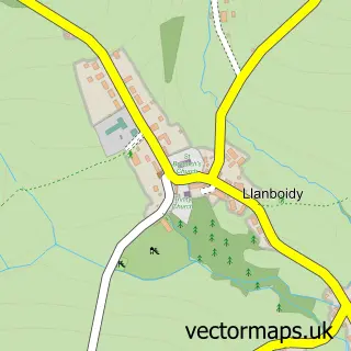 Street map sample of Llanboidy, Dyfed