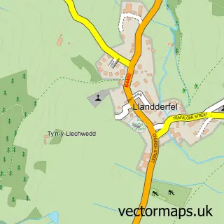 Street map sample of Llandderfel, Gwynedd